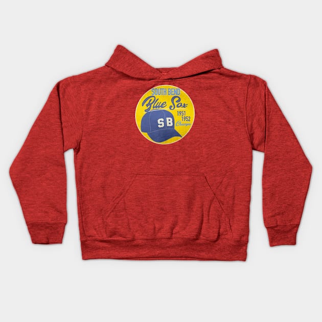 South Bend Blue Sox • AAGPBL Hat Kids Hoodie by The MKE Rhine Maiden